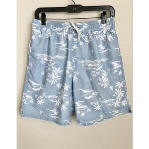 Old Navy Mens Small Blue Swim Trunks Palm Trees Polyester Inner Lining Preowned